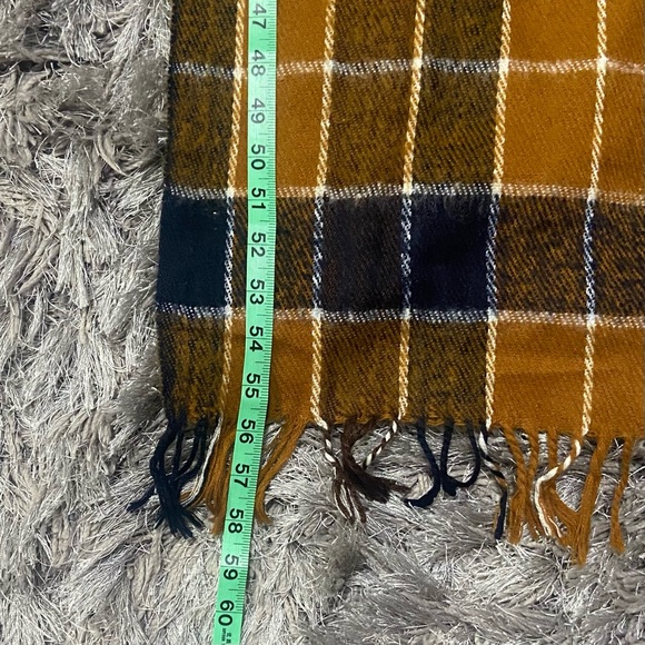 Unisex brown blue and white fringe hem wool scarf. Used. - Picture 6 of 7